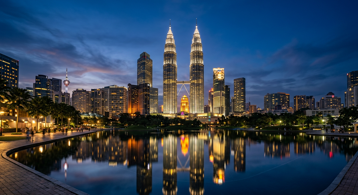 Kuala Lumpur skyline with the Petronas Twin Towers at dusk